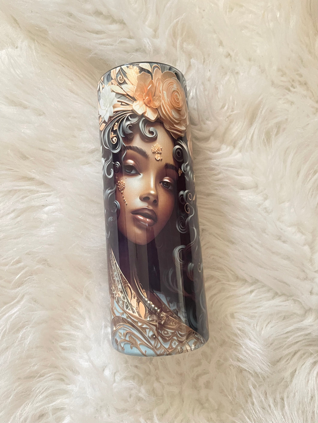 20 oz. Black woman with Gold and White Floral | Nita's Krafty Kreations™