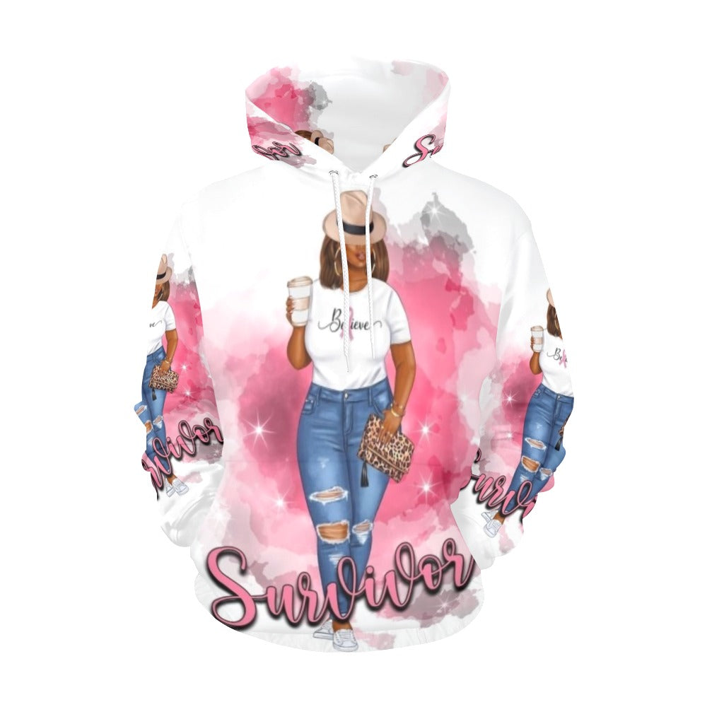 Survivor All Over Print Hoodie for Women (with black woman face) | Nita's Krafty Kreations™